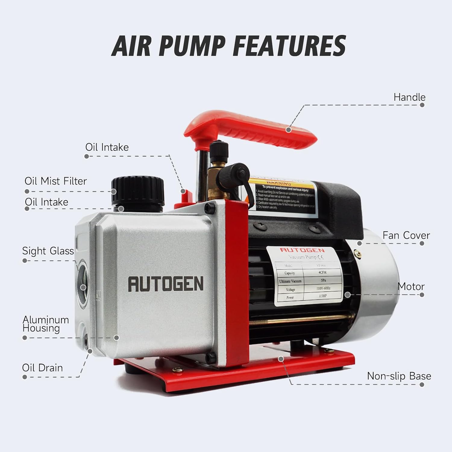 AUTOGEN 5 Gallon Vacuum Chamber Kit Tempered Glass Lid with 4 CFM Single Stage Vacuum Pump HVAC, Perfect for Stabilizing Wood, Degassing Silicones, Epoxies and Essential Oils