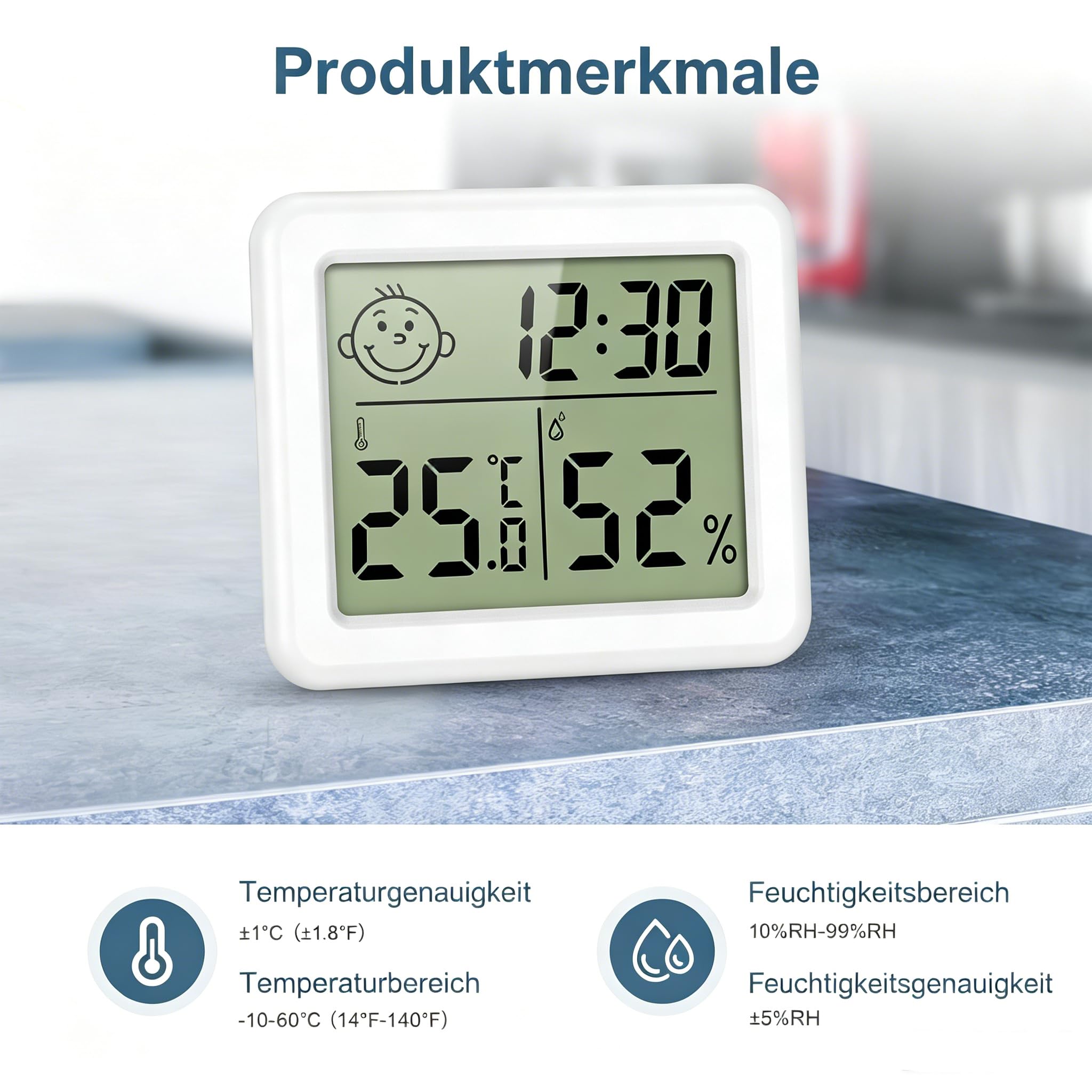 Mini cyfrowy termometr, higrometr z zegarem, termometr, przenośny, duży obraz, wskaźnik klimatu pomieszczenia, termometr pokojowy do szklarni, salonu