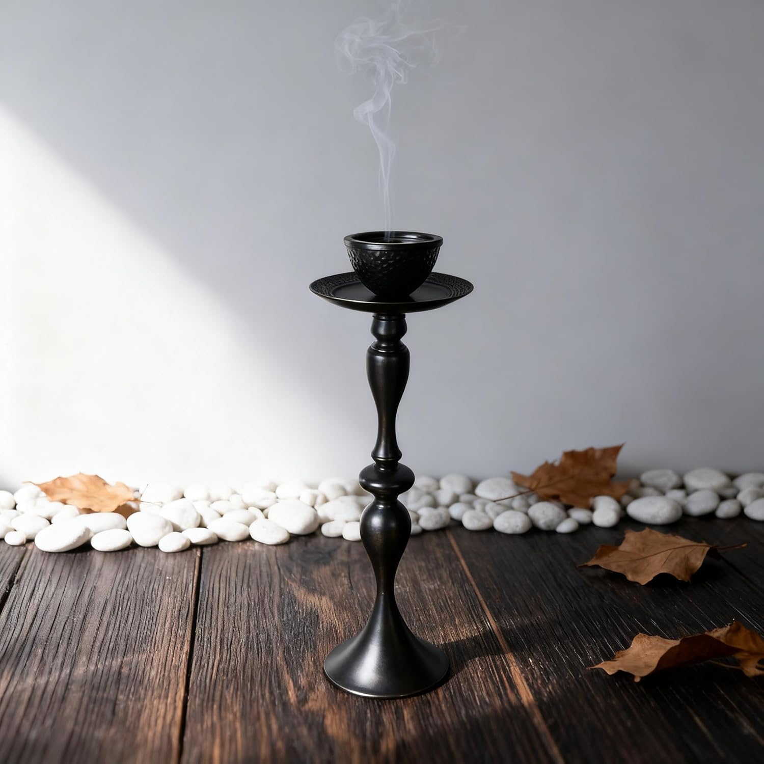 27'' Incense Burner Frankincense Charcoal Incense Floor Round Stand Metal Vintage Aroma Lamp Incense Holder Iron Home Scented Christian Church Censer Decorative (Black)