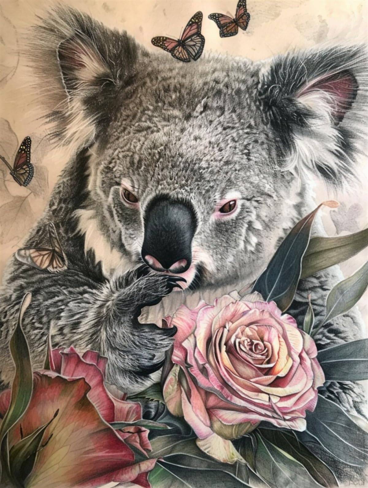 Canevas koala et roses loquet crochet pour débuter sans erreur