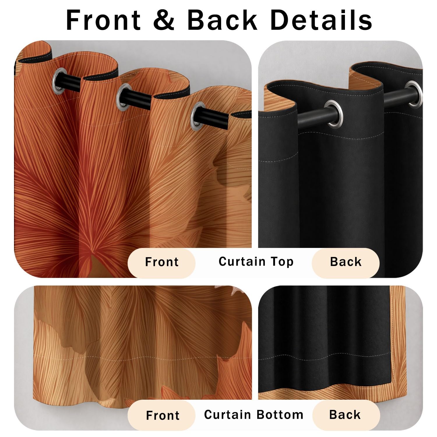 Generisch Herbstblatt Blattader Botanisch Vorhänge mit Ösen Gardinen Blackout Curtain Natürlich Ländlich Thermo Vorhang Weich Schlafzimmer Wohnzimmer Verdunklungsvorhänge 2er Set B 91.5 x H 214 cm