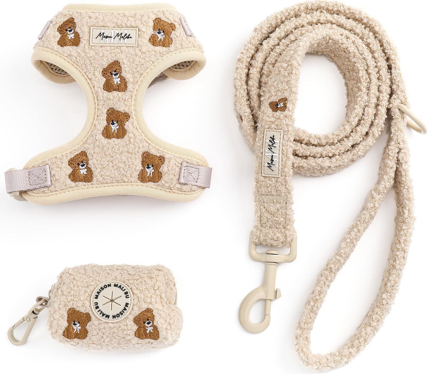 Embroidered Matching Dog Harness and Leash Set with Poop Bag – No Pull, Adjustable, Padded, Breathable Harness for Puppies, Extra Small Dogs, Small Dogs, and Medium Dogs (Extra Small)