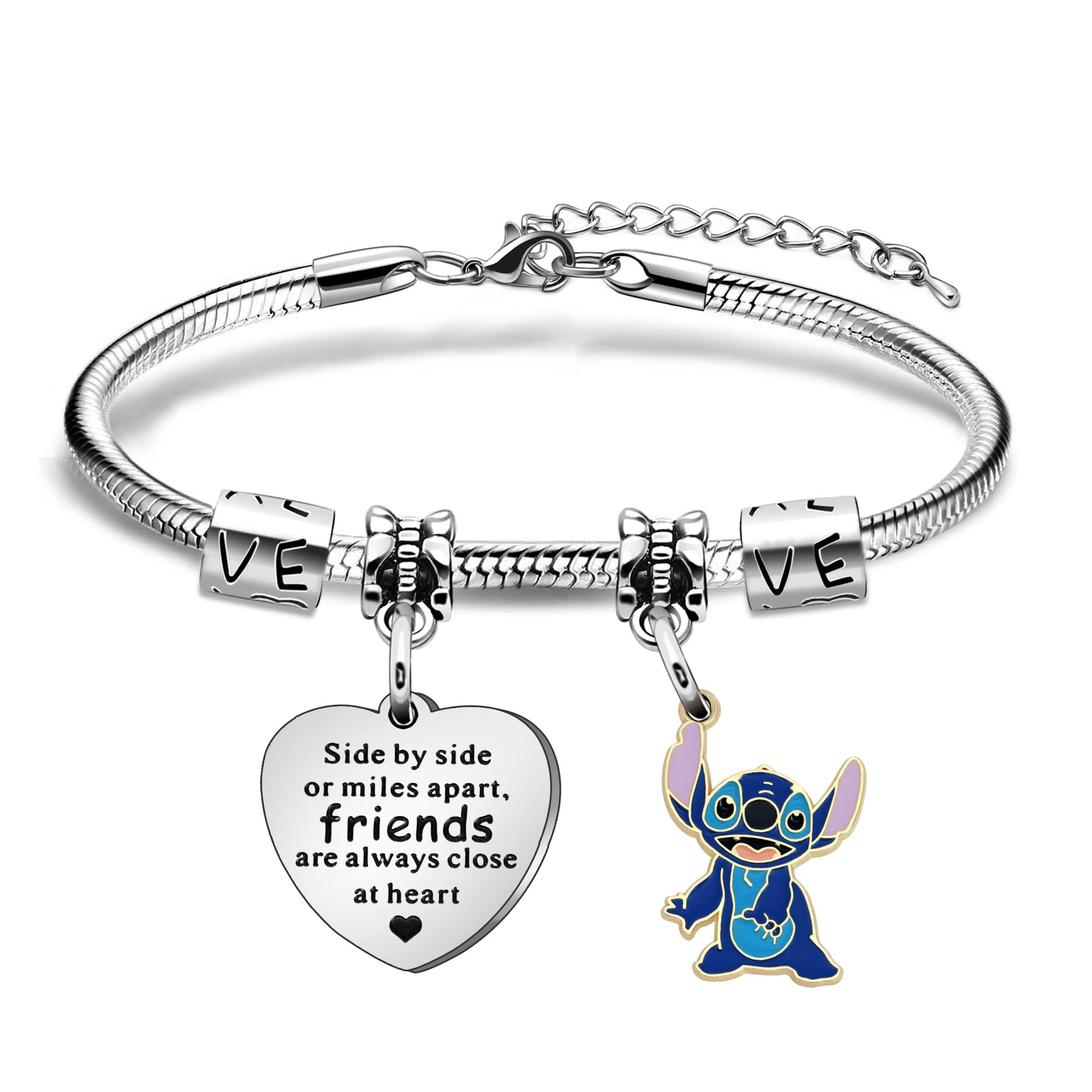HEYEJETFriend Gifts Bracelet for Teen Girls Best Friend Stitch Gifts Silver Snake Bracelet Jewellery for Christmas Birthday Gifts, Chain 16 CM