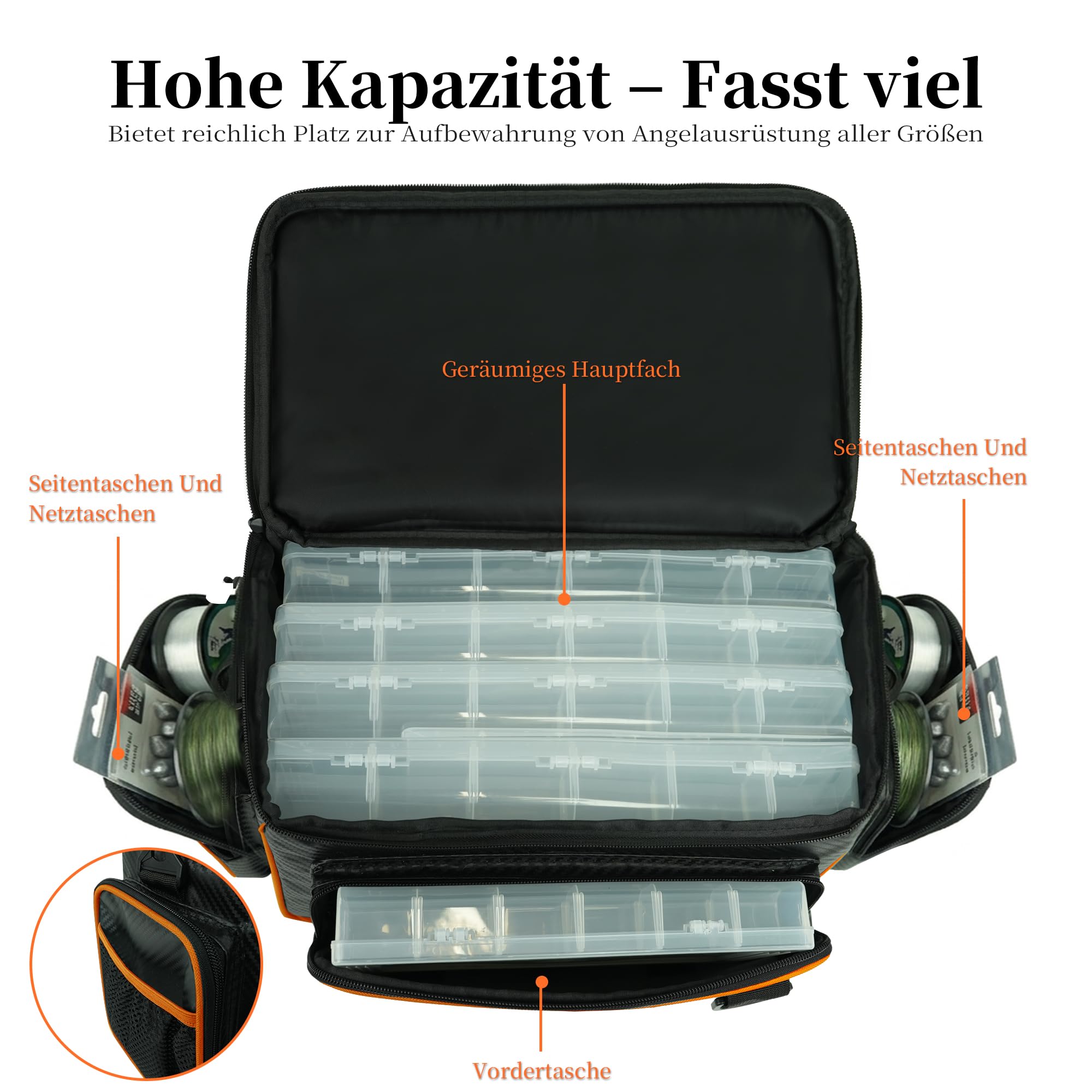 AUMTISC Borsa da pesca espandibile pesca impermeabile grande capacità, borsa da pesca borsa da pesca accessori (arancione)