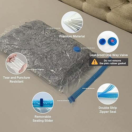 Miniatura 7 de Paquete de 25 bolsas de almacenamiento al vacío con bomba, ahorro de espacio de compresión para edredón, ropa de cama, almacenamiento de mantas,