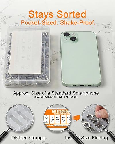 Miniatura 5 de YoSpciaNe Juego surtido de 445 arandelas de cerradura, juego de arandelas de resorte métricas de acero inoxidable 304 (M3-M12) - Arandelas de