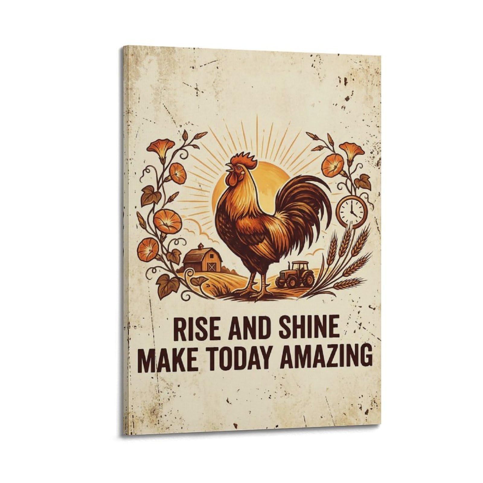 OKAHYS Rise Shine Quote Illustration Poster Morning Joy Rustic Modern Decorative Canvas Prints - Ideal Wall Art for Family, Man Cave, Game Room, Boys & Girls Bedroom 24x36inch