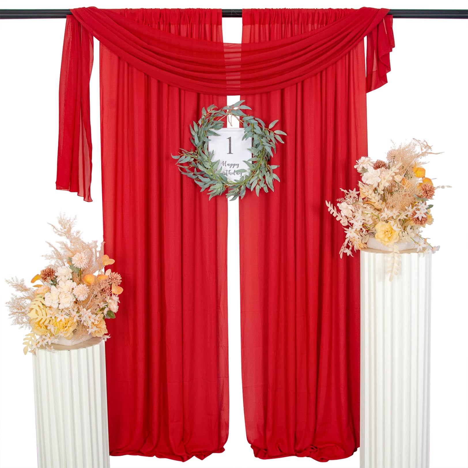 Amazon.com: ShinyBeauty Red Chiffon Curtains 84 Inches Long