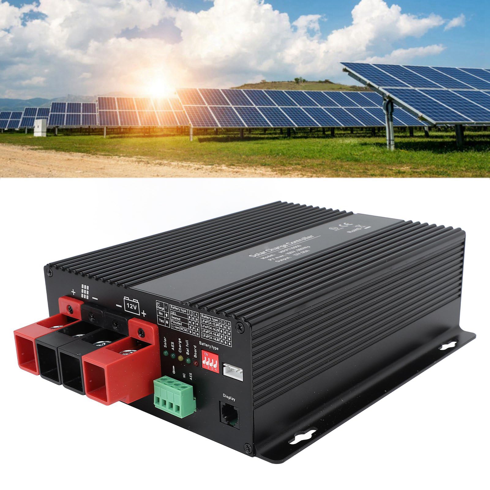 Kontroler ładowania Słonecznego 40A MPPT, Automatyczny Inteligentny Regulator 12V 24V z Wyświetlaczem LCD Ustawienie Timera z Podwójnym Portem USB, dla Systemu Paneli Słonecznych