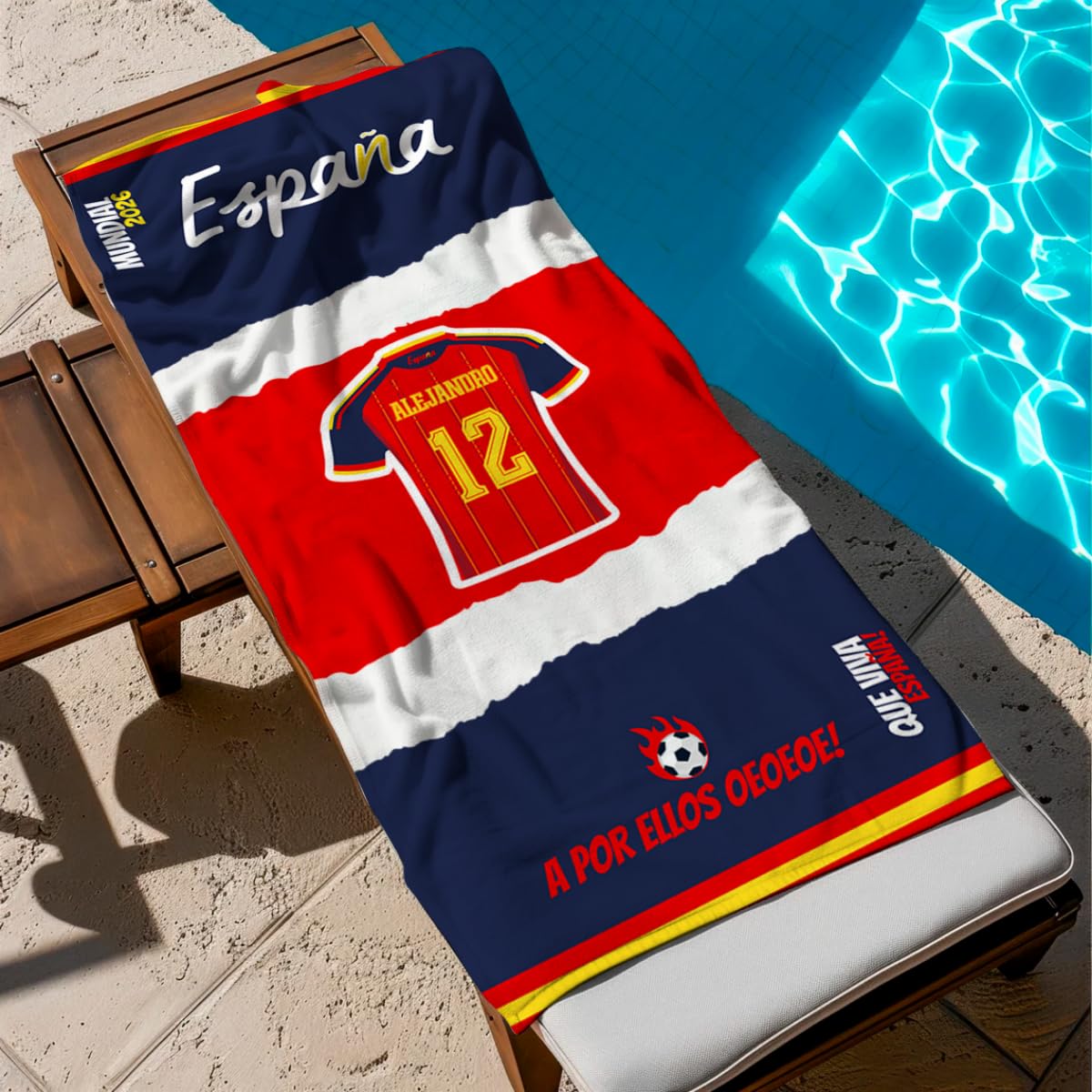 Toalla Personalizada Selección Española Mundial 2026 con Nombre y Número Camiseta España Regalo Original 70x140