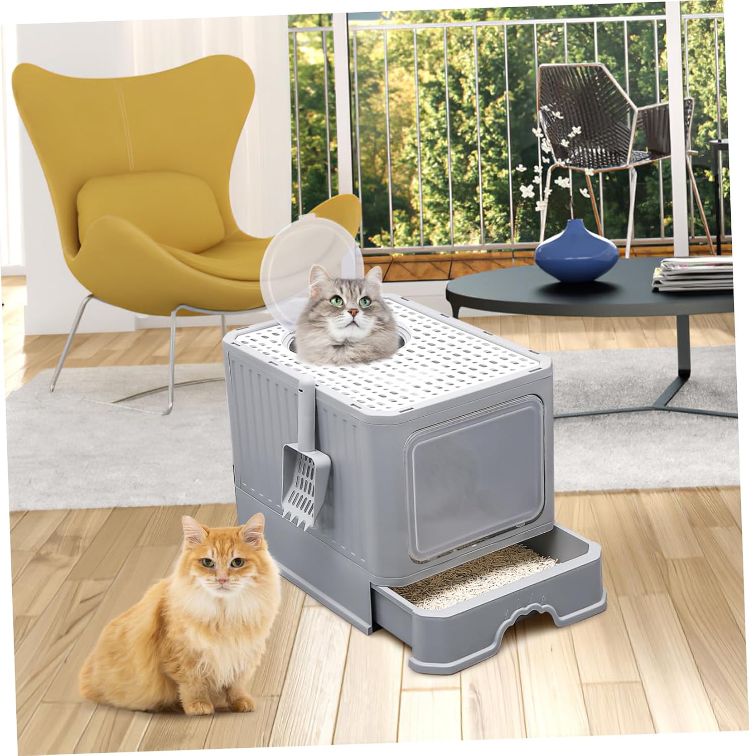 NOLITOY 1pc Enclosed Cat Litter Box for Foldable Drawer Design Entry Spacious Elegant
