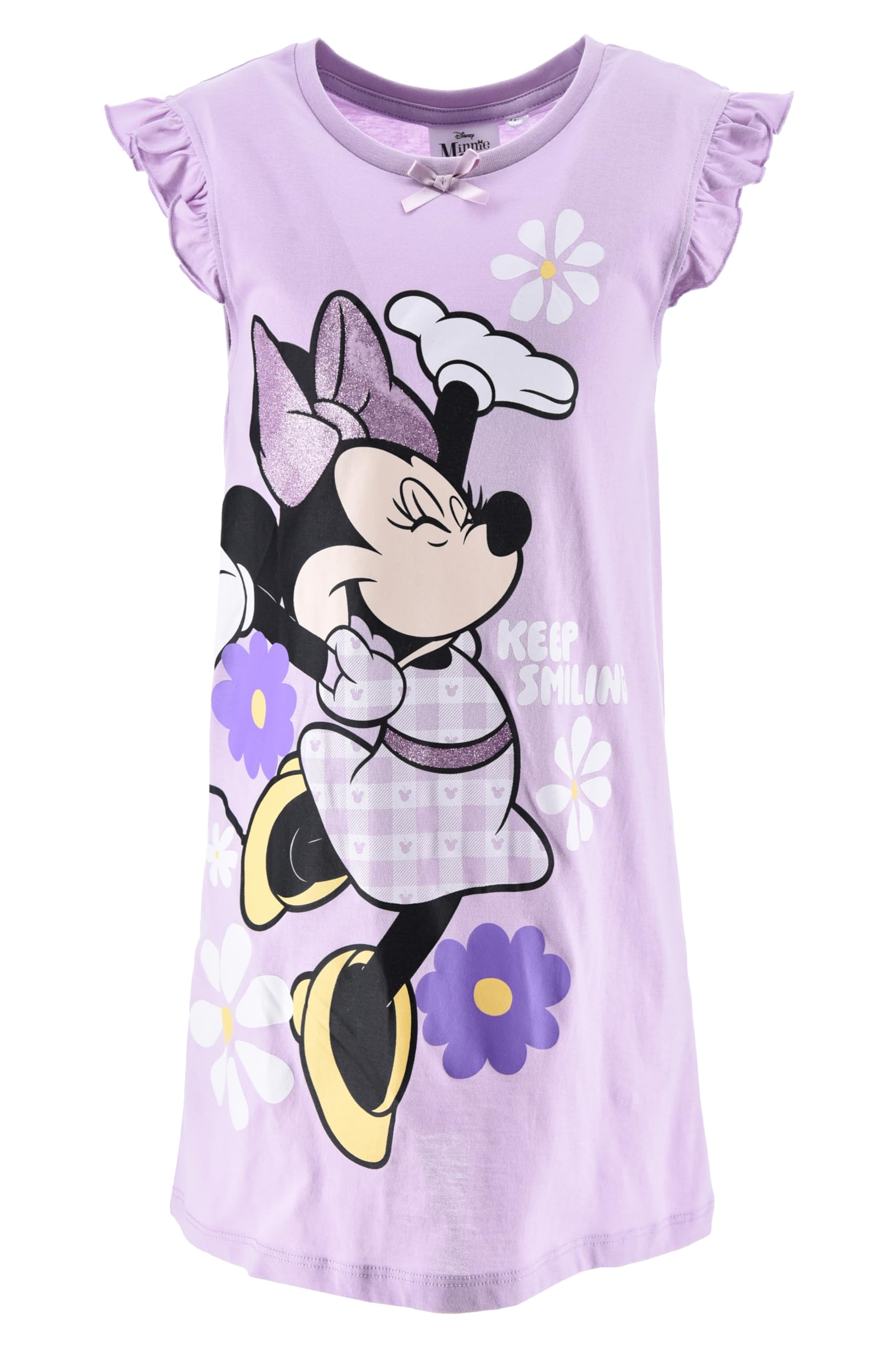 Disney Minnie Mouse Camison Algodon Suave Gingham Vestido Manga Corta para Niña Tallas 3-8 Años