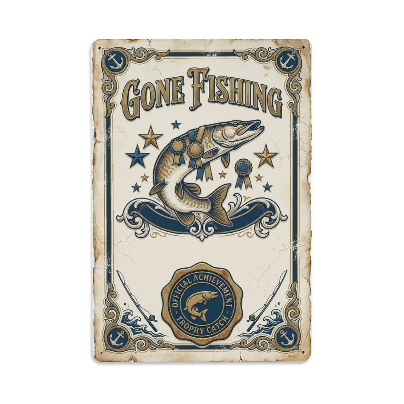 Gone Fishing Master Expert Vintage Metal Tin Sign Plaque Wall Decor for Cafe, Club, Garden Metal Poster 8x12Inch