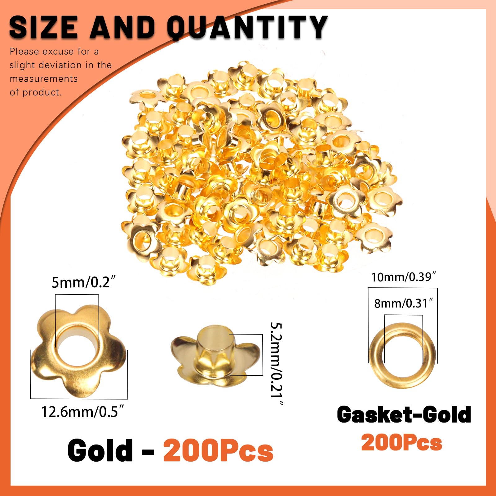 Tanstic 200Pcs 3/16 Inch Grommet Eyelets Metal Eyelets Flower Eyelet Grommets for Shoes Bag Leather (Gold) - Image 2