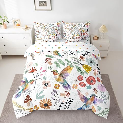 Erosebridal Cute Hummingbird Comforter Set 7 Piece Bed in a Bag Twin,Mushroom Fl