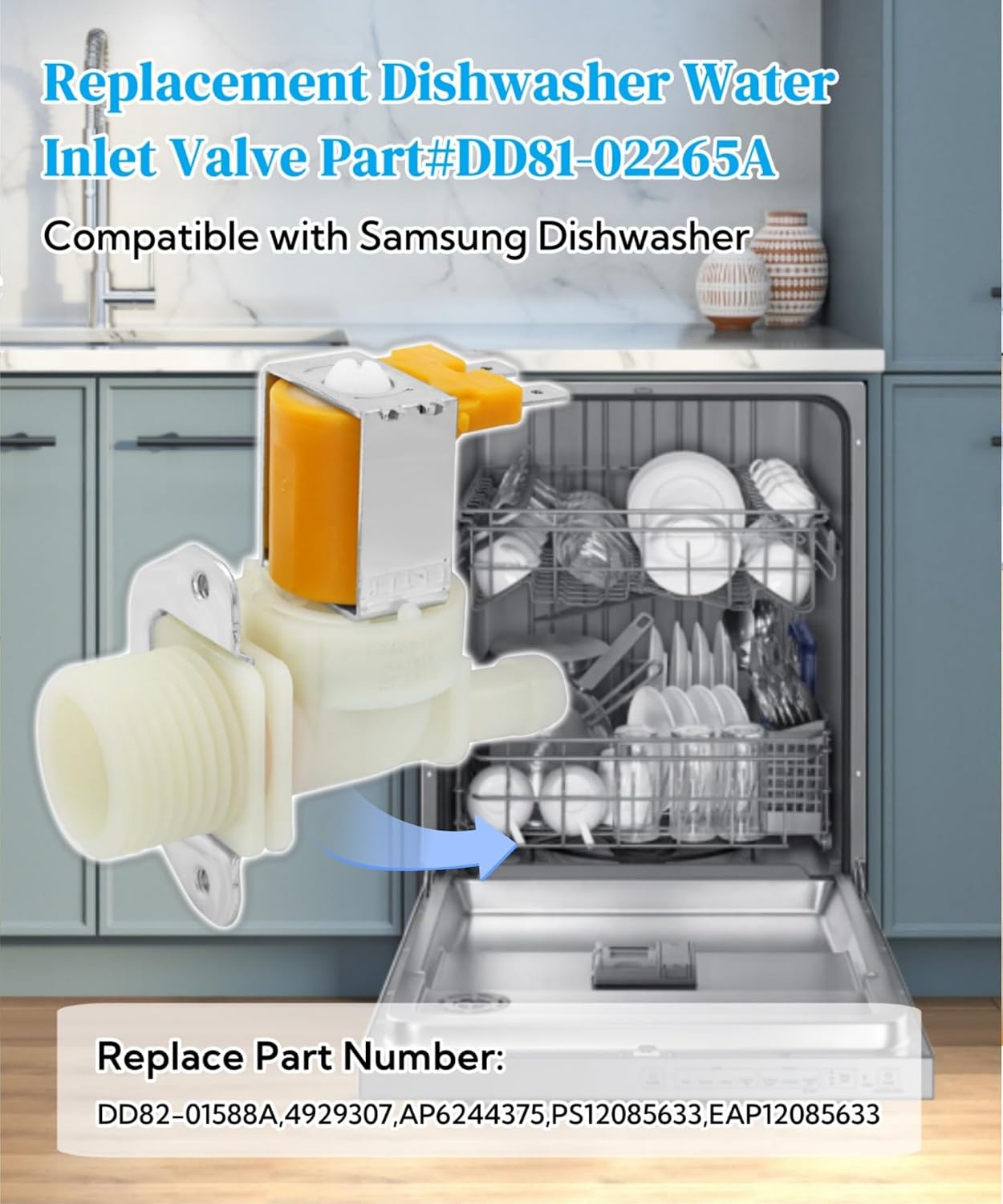 DD81-02265A DD82-01588A Dishwasher Water Inlet Valve Fits For Sam-sung Dishwasher DW80N3030US,Replaces 10A50100,6740000046A,AP6244375,PS12085633