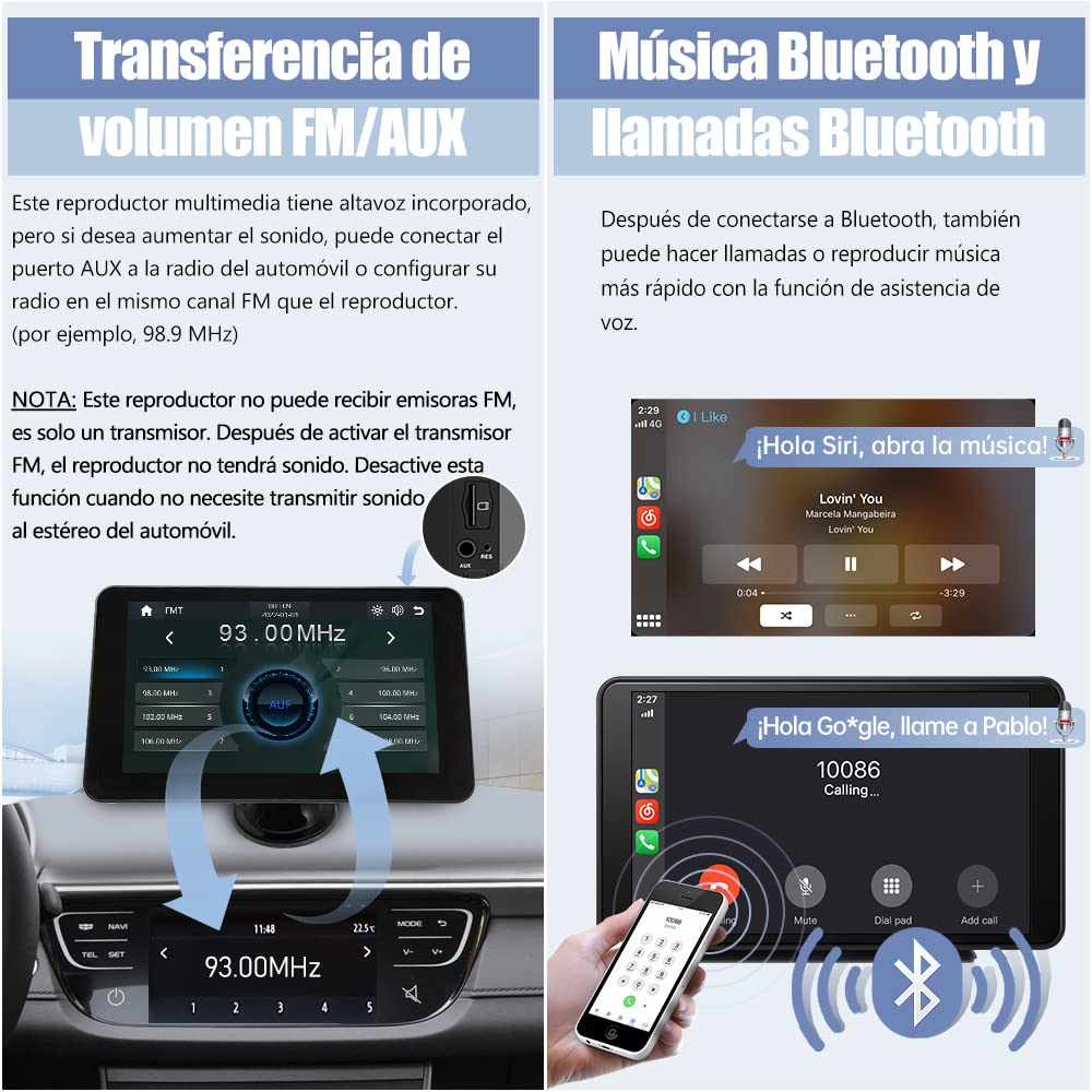 AWESAFE Reproductor de CarPlay/Android Auto/iOS Mirror/Auto Link(Mirror Link), Radio Portátil con Pantalla para Coche, Admite Bluetooth/Cámara Trasera/Siri y Otra Asistencia de Voz/USB/TF/AUX