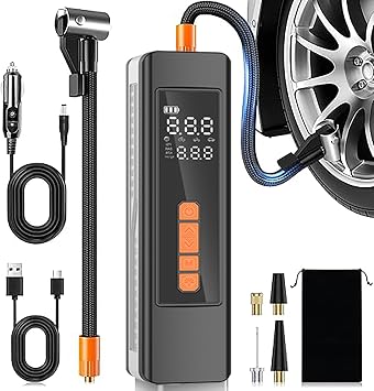 Tire Inflator Portable Air Compressor, 5X Faster 150 PSI Portable Tire Inflator for Car, Built-in Magnetic Storage, Auto Shut-Off Cordless Air Pump, LED Light for Cars, Motor, Bikes