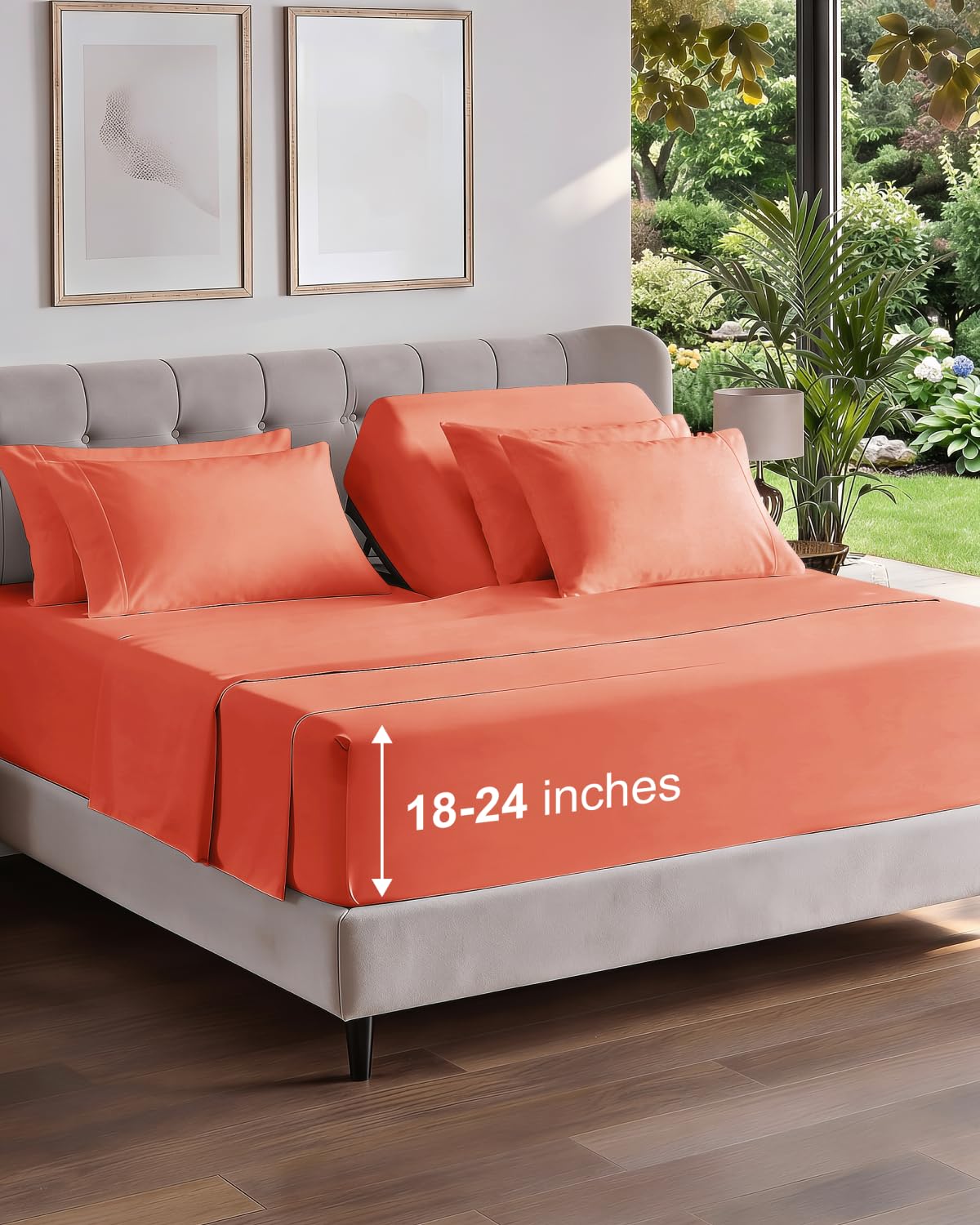 CGK Extra Deep Flex Top Split Head King 6pc Cooling Sheet Set - Coral