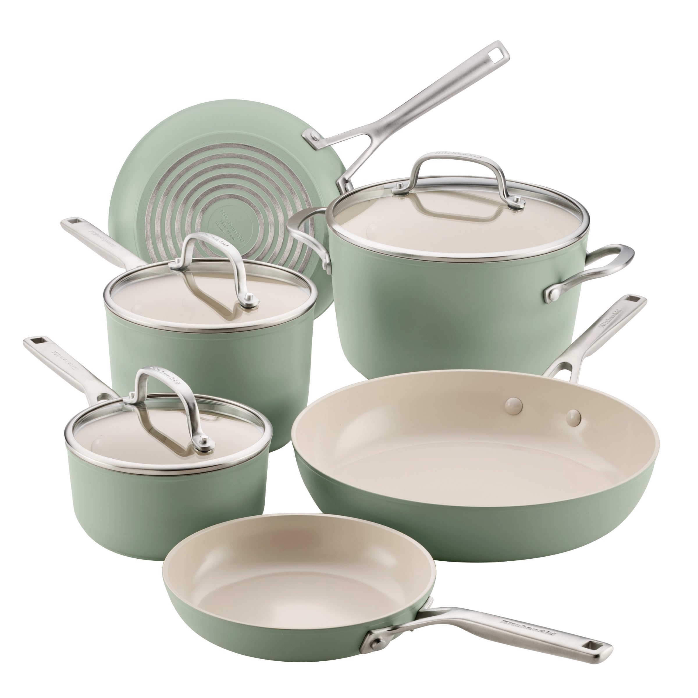 Hard-Anodized Induction Ceramic Pots and Pans Set, 9pc Cardamom