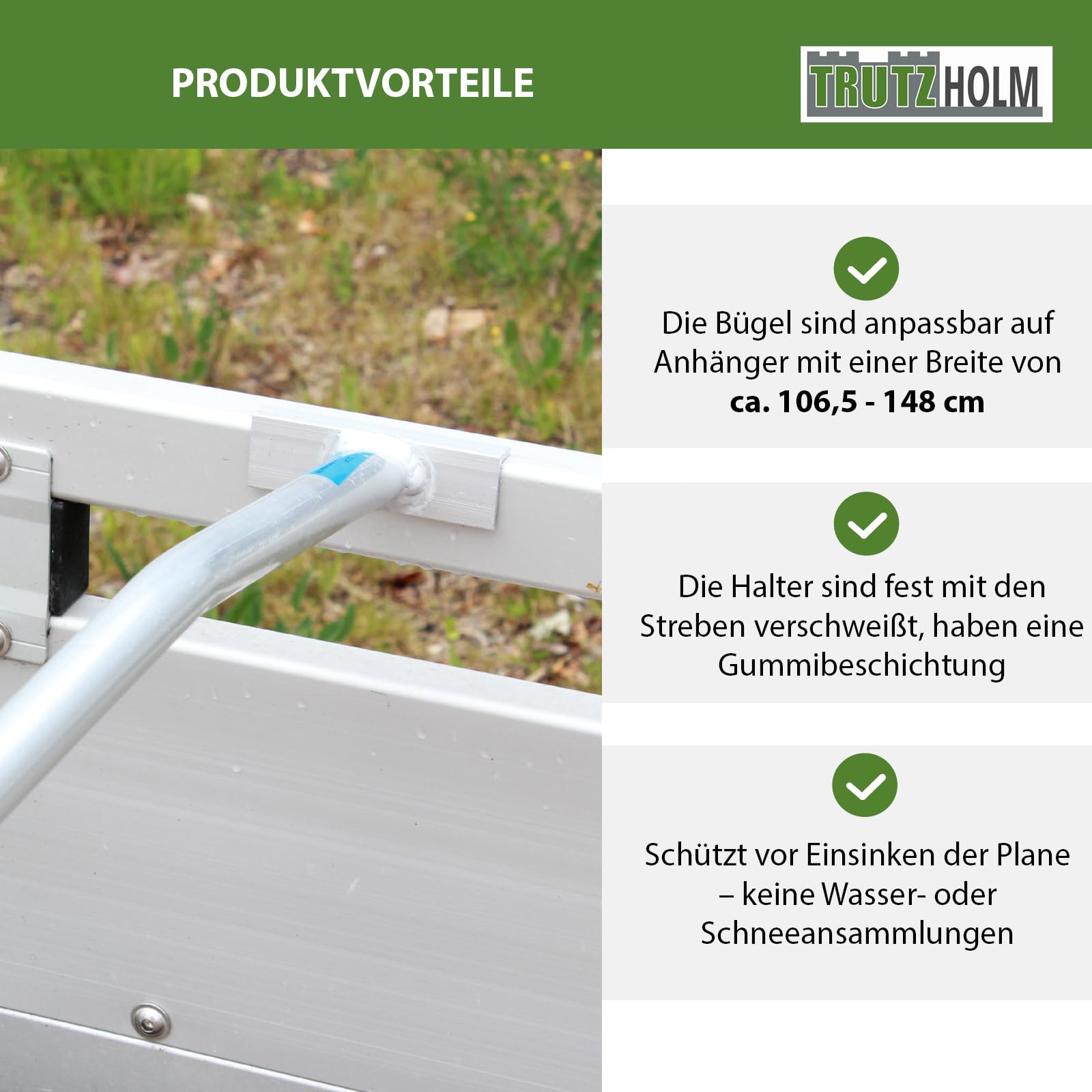 TRUTZHOLM 3X Alu-Bügel für Anhänger Flach-Planen verstellbar 1065-14580mm Planenstütze