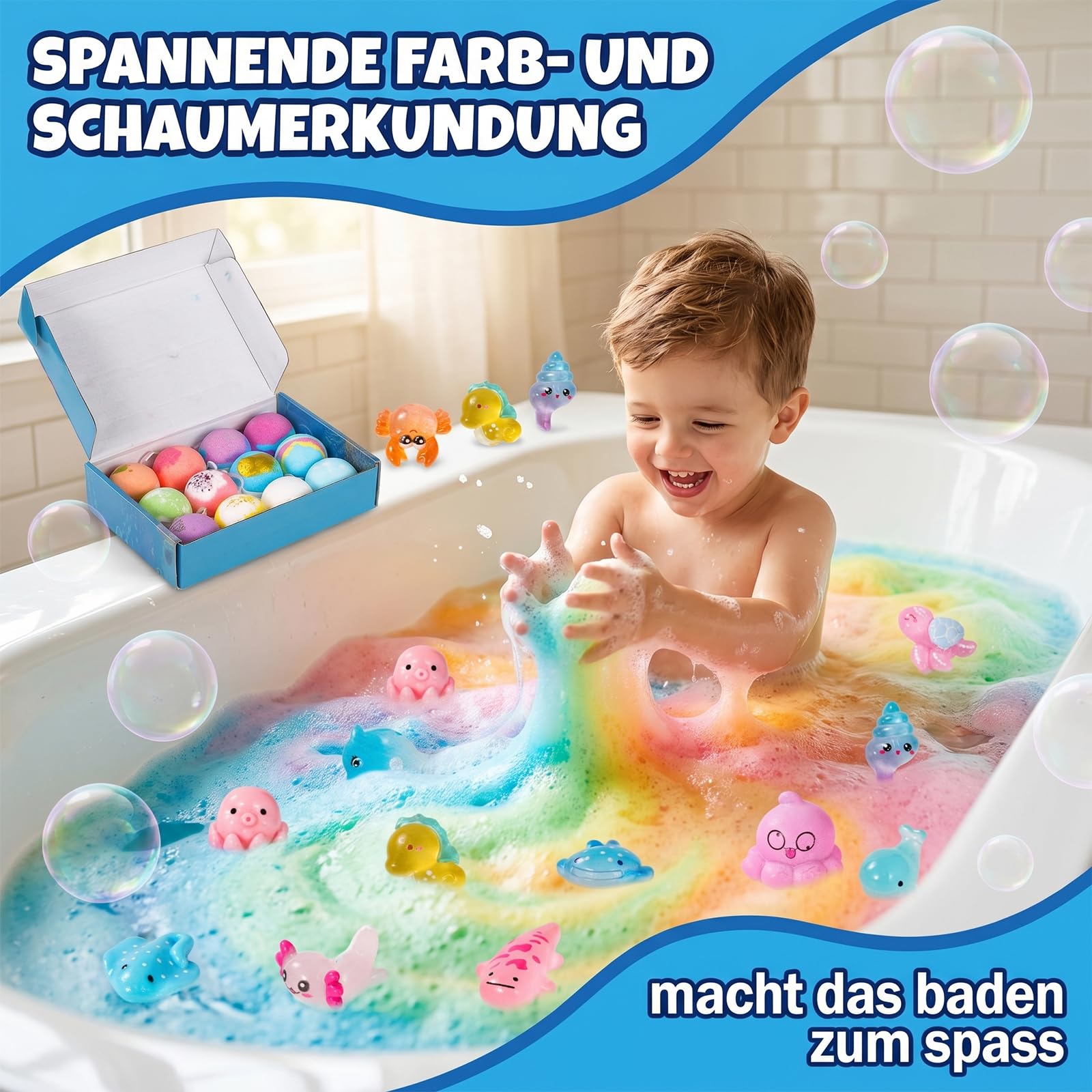 12 Pezzi Bombe Da Bagno Con Bolle, Ingredienti Delicat, sali da bagno rilassanti e schiuma,giocattoli da bagno,Include giocattoli a sorpresa per ragazze e ragazzi per Natale