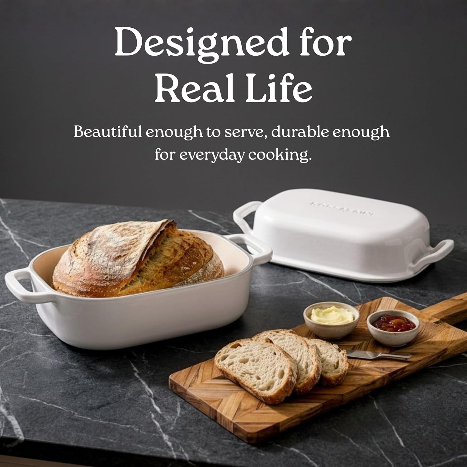 Signature Enameled Cast Iron Sourdough Bread Oven | Non-Stick with Tight Fitting Lid for Perfect Baking and Bread Making | 6QT Rectangle Oven With Lid [Red]