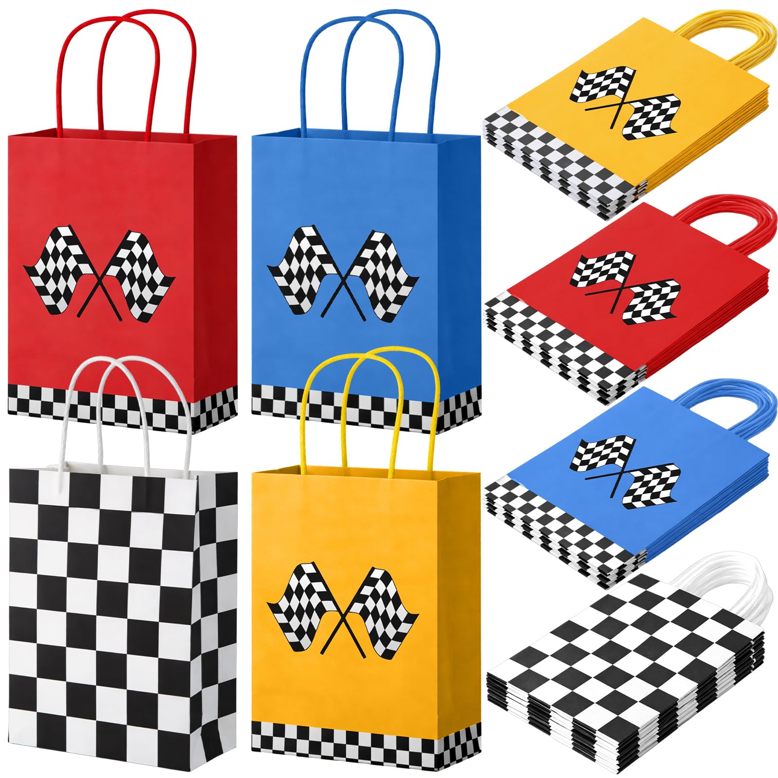 Paterr 24 Pcs Race Car Party Favors Bags Checkered Flag Treat Bags