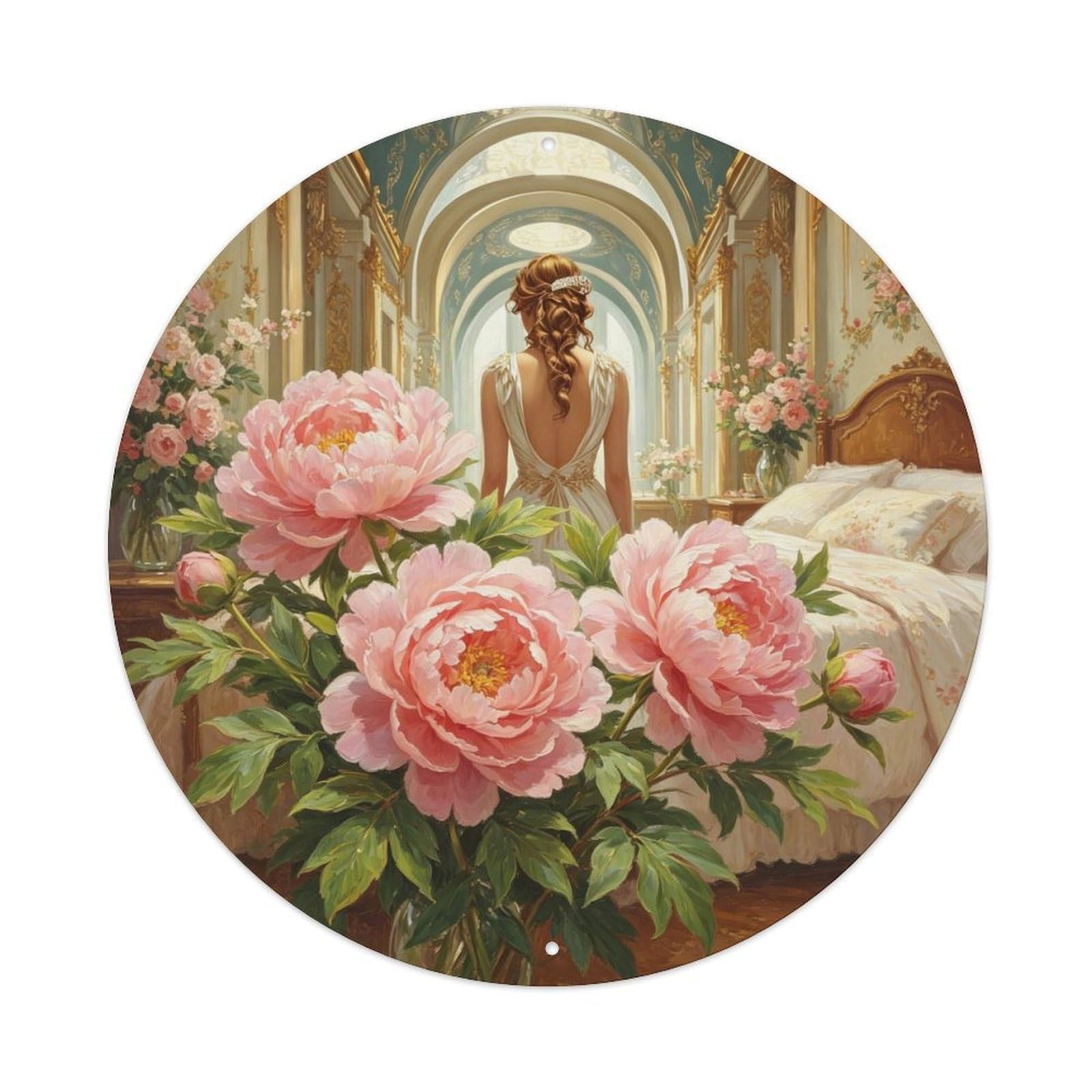 Vintage Pink Peony Painting Metal Tin Sign Plaque
