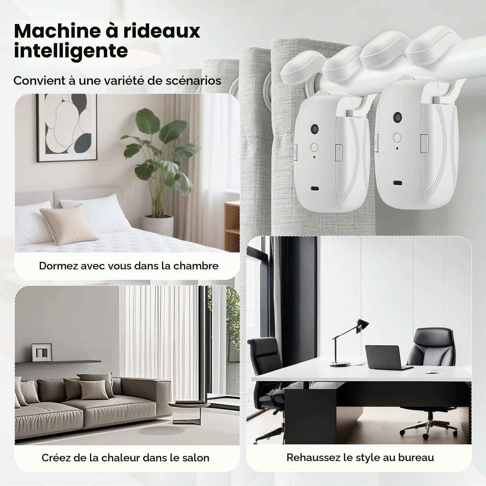 2 Pièces Ouvre-Rideau Automatique, Rideau Electrique Interieur 3 in 1 - Robot de Rideau Électrique avec Télécommande, Moteur Silencieux pour Tringle Romaine, Rail en Forme de T/U