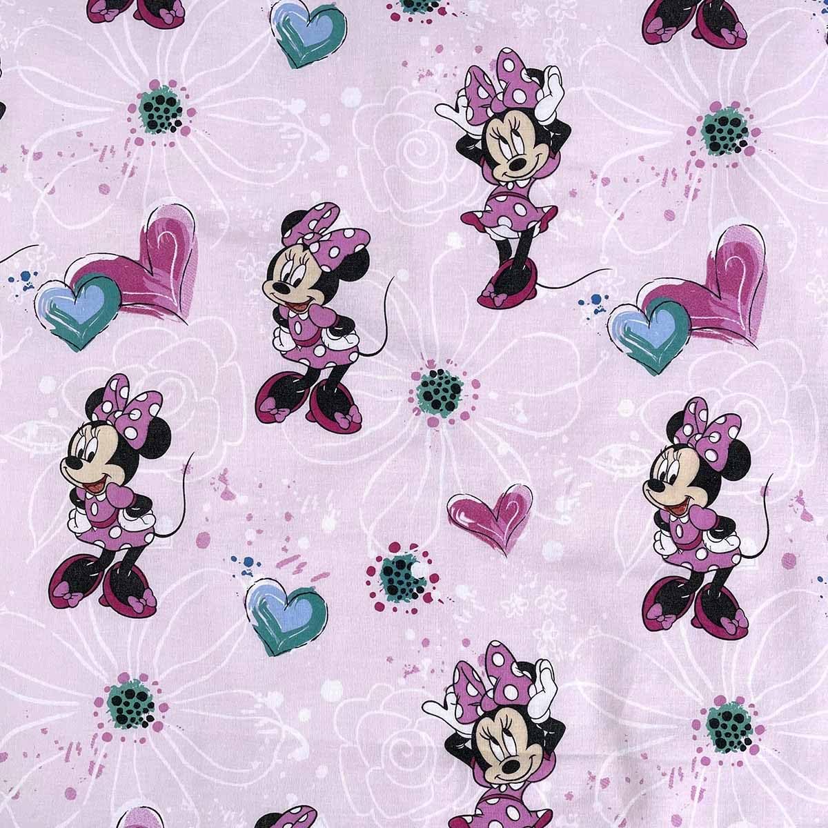 Disney - Juego de cama infantil de Minnie Mouse con corazones y flores rosas, funda nórdica de 160 x 200 cm + almohada de 70 x 80 cm, 100% algodón