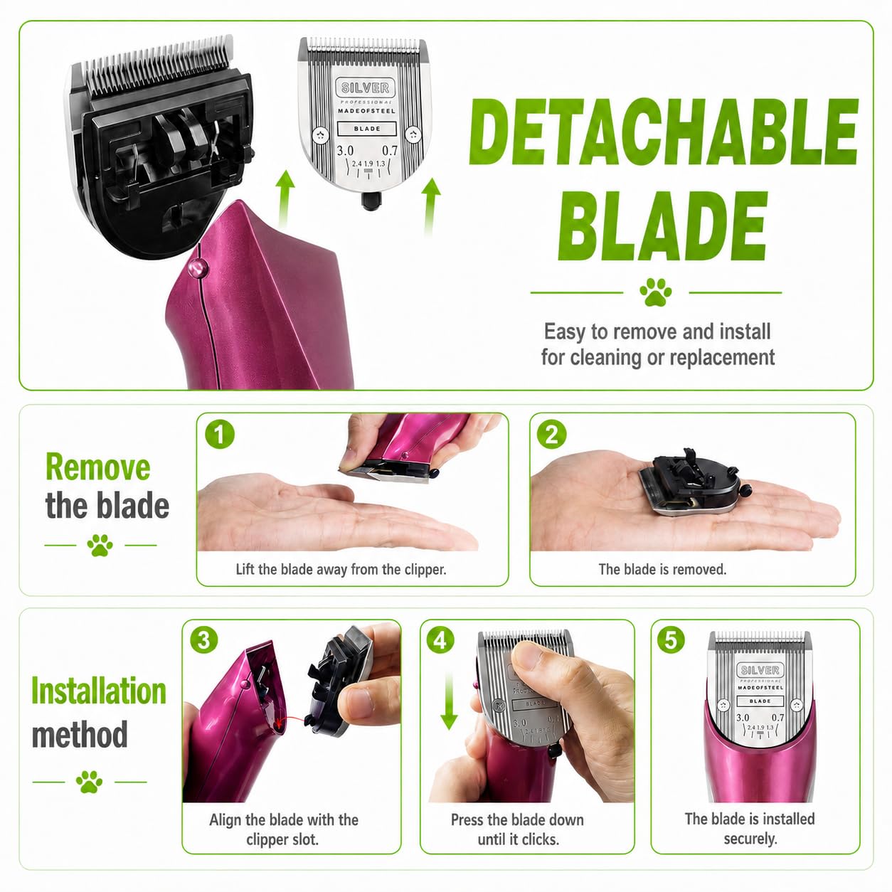 Cuchillas ajustables 5 en 1 compatibles con WAHL Arco, Bravura .Chromado, Creativa, Figuras para el aseo de perros (5 en 1/2 unidades)