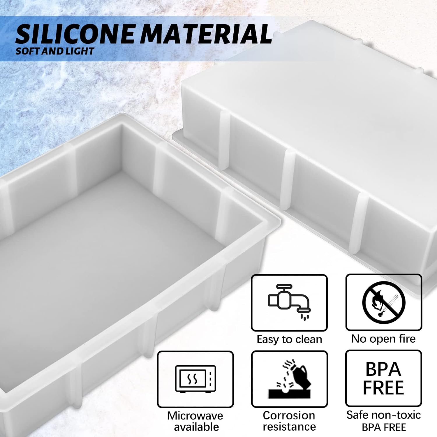 Sakolla 9″ Rectangular Silicone Molds for Epoxy Resin, Crystal Deep Casting Epoxy Mold for Flowers Preservation, DIY Artwork, Office Home Decoration