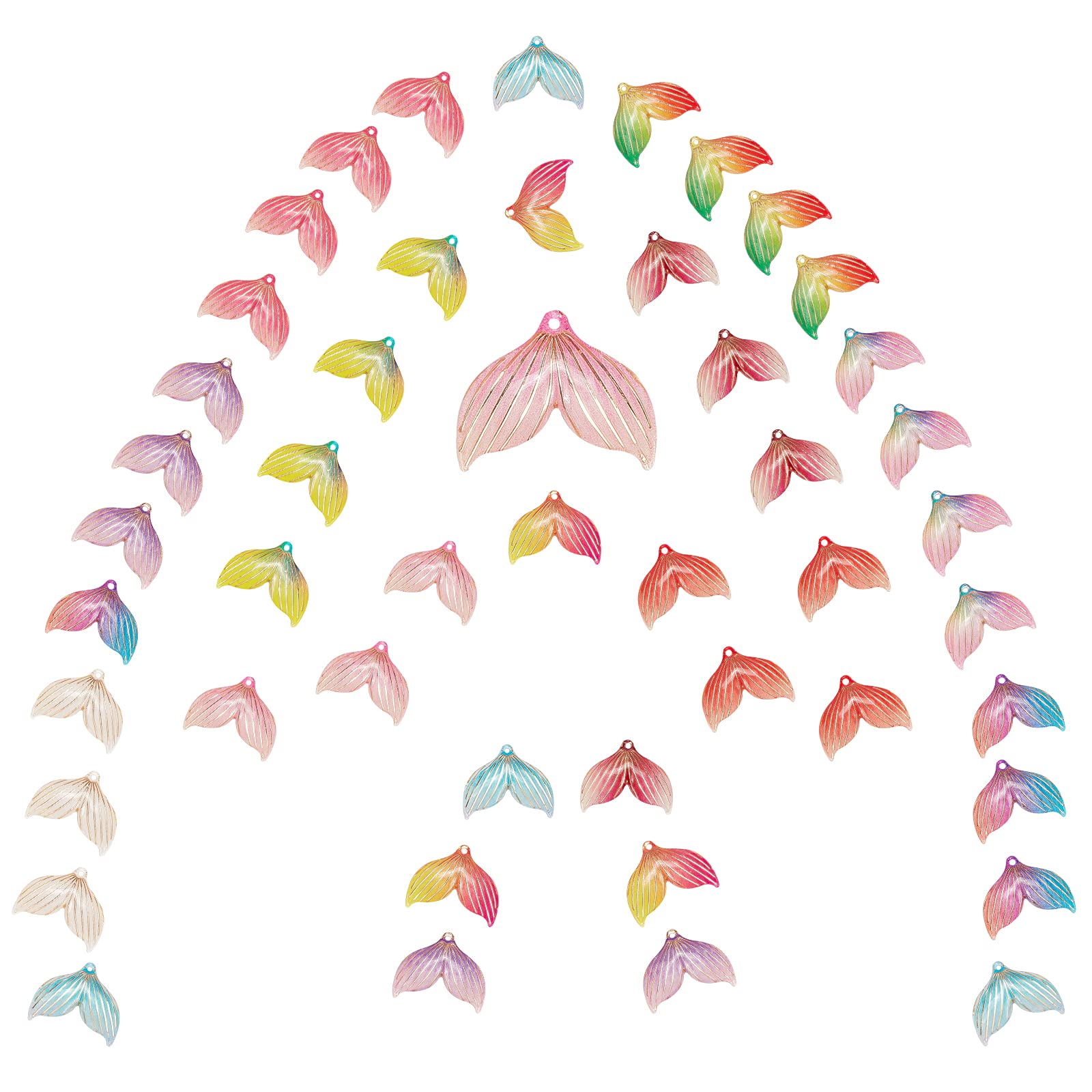 SUNNYCLUE 48Pcs 12 Colors Acrylic Mermaid Tail Charms Flatback Pendants Colorful Transparent Beach Sea Animal Charm Accessories for Women Beginners DIY Earring Bracelet Necklace Jewellery Making