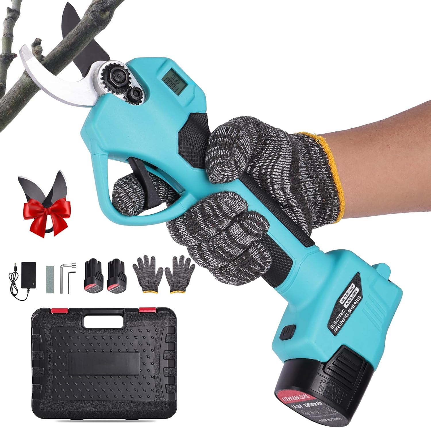 Sécateur Électrique Sans Fil: 35mm Sécateur électrique Portable avec 2 batteries 21 V/2000 mAh, Sécateur à Batterie Portable avec Lame SK7, Secateur electrique sans fil pour Vigne, Olivier, Haies