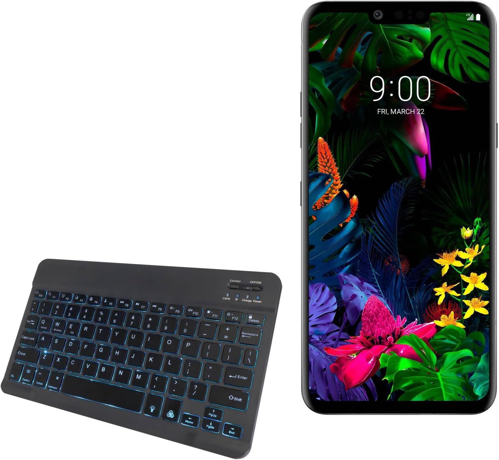 BoxWave Keyboard Compatible with LG G8 ThinQ - SlimKeys Bluetooth Keyboard - with Backlight, Portable Slim LED 7 Colors - Jet Black