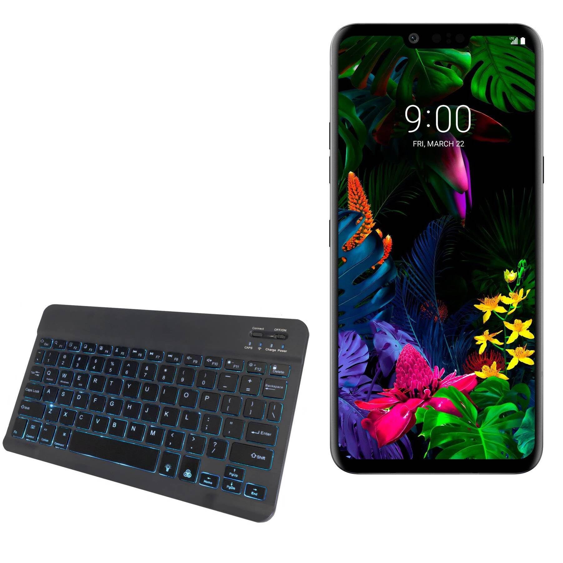 BoxWave Keyboard Compatible with LG G8 ThinQ - SlimKeys Bluetooth Keyboard - with Backlight, Portable Slim LED 7 Colors - Jet Black
