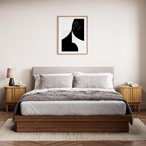 Miniatura 7 de Mesita de noche acanalada con puertas correderas, moderna mesita de noche con patas de madera maciza, mesita de noche de madera para dormitorio