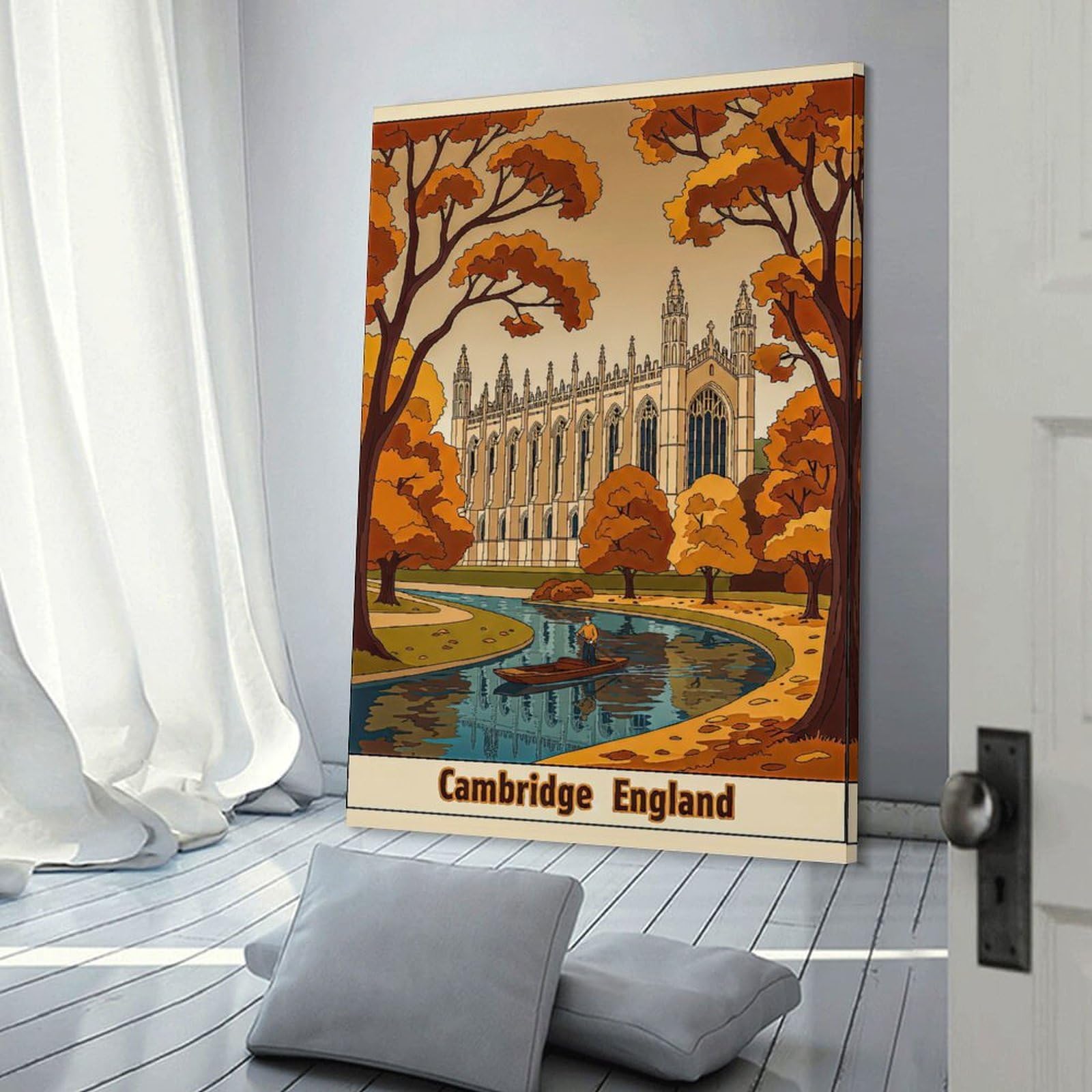 Junmoney Decorative Canvas Print Cambridge England Autumn Scene, 24x36inch(60x90cm), for Living Room, Bedroom Or Home Office, Home Decor Gift with Stylish Appeal
