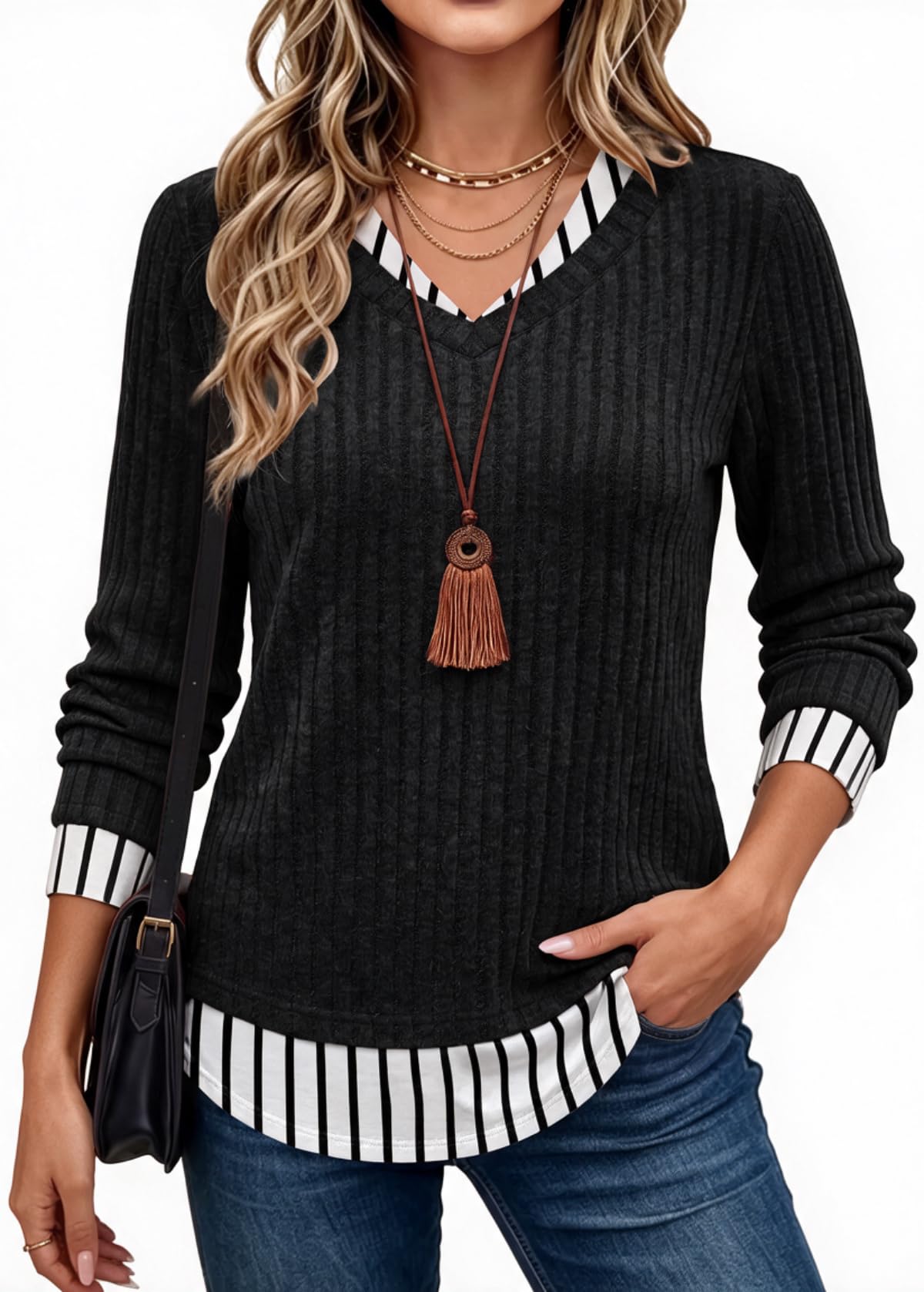 Womens Long Sleeve Shirts Lightweight Tunic Sweaters