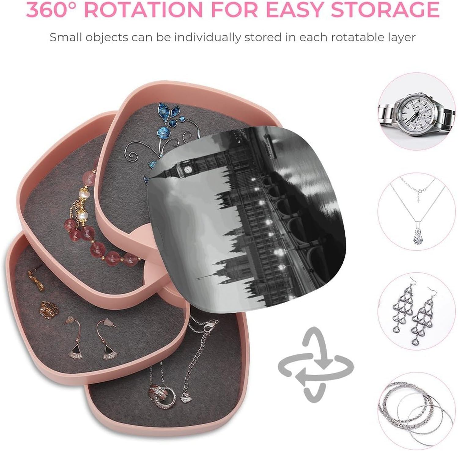 London 4-Layers 360°Rotating Jewelry Box image 4