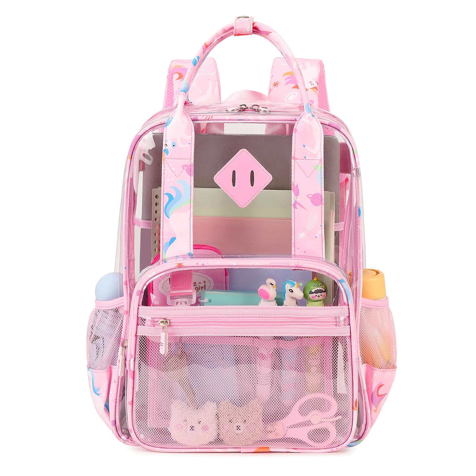 MOONBABY Small Clear Backpack for School Transparent Bookbag for Kids Heavy Duty PVC See Through Backpack Stadium Approved