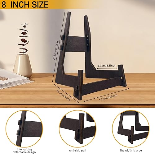 Miniatura 2 de Paquete de 2 soportes de caballete de madera de 8 pulgadas para exhibir marcos de fotos decorativos, caballete, libro, soporte para platos