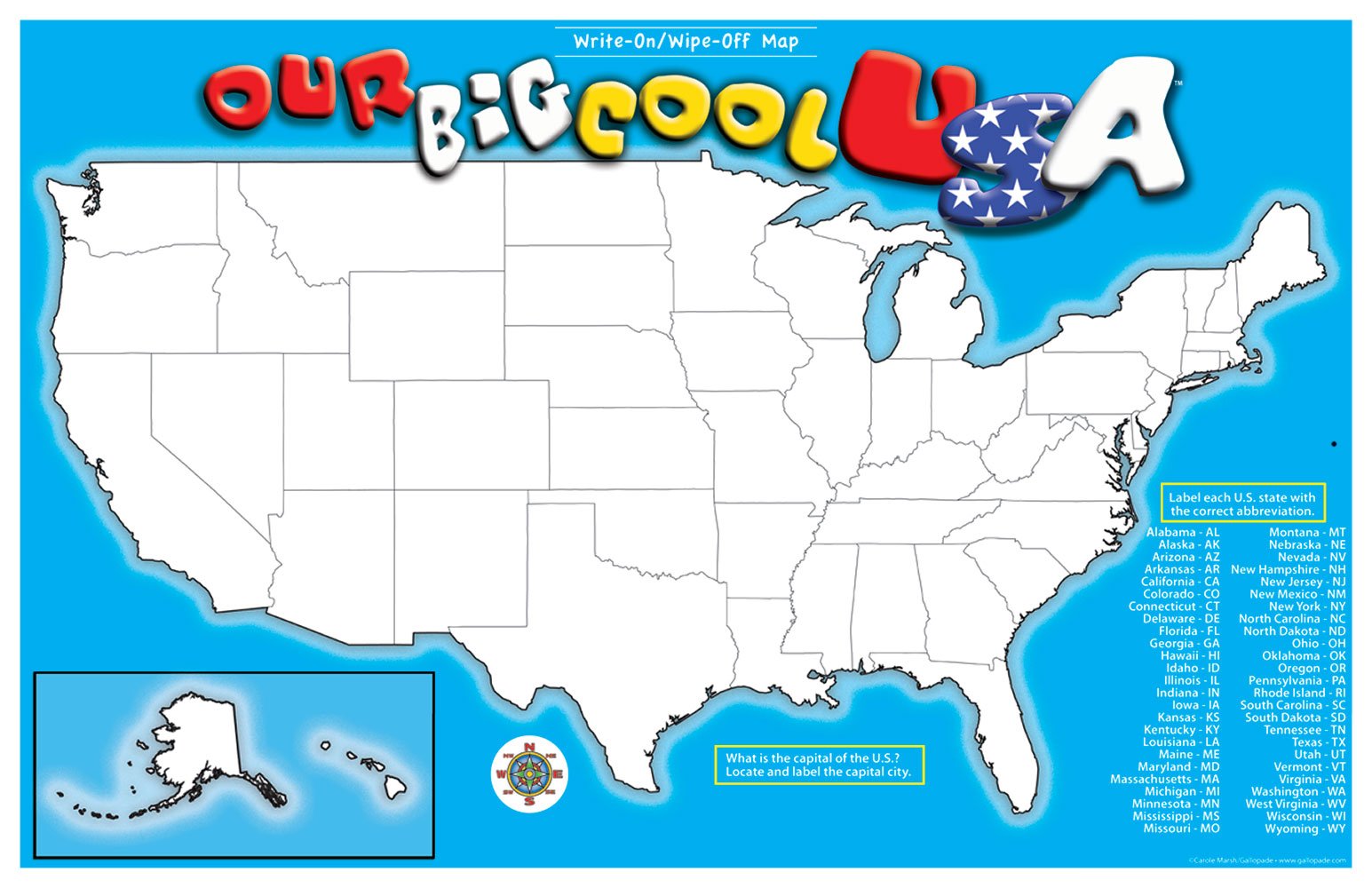 Gallopade Publishing Group USA Write-On Wipe-Off Desk Mat States Map 9780635107282 Large