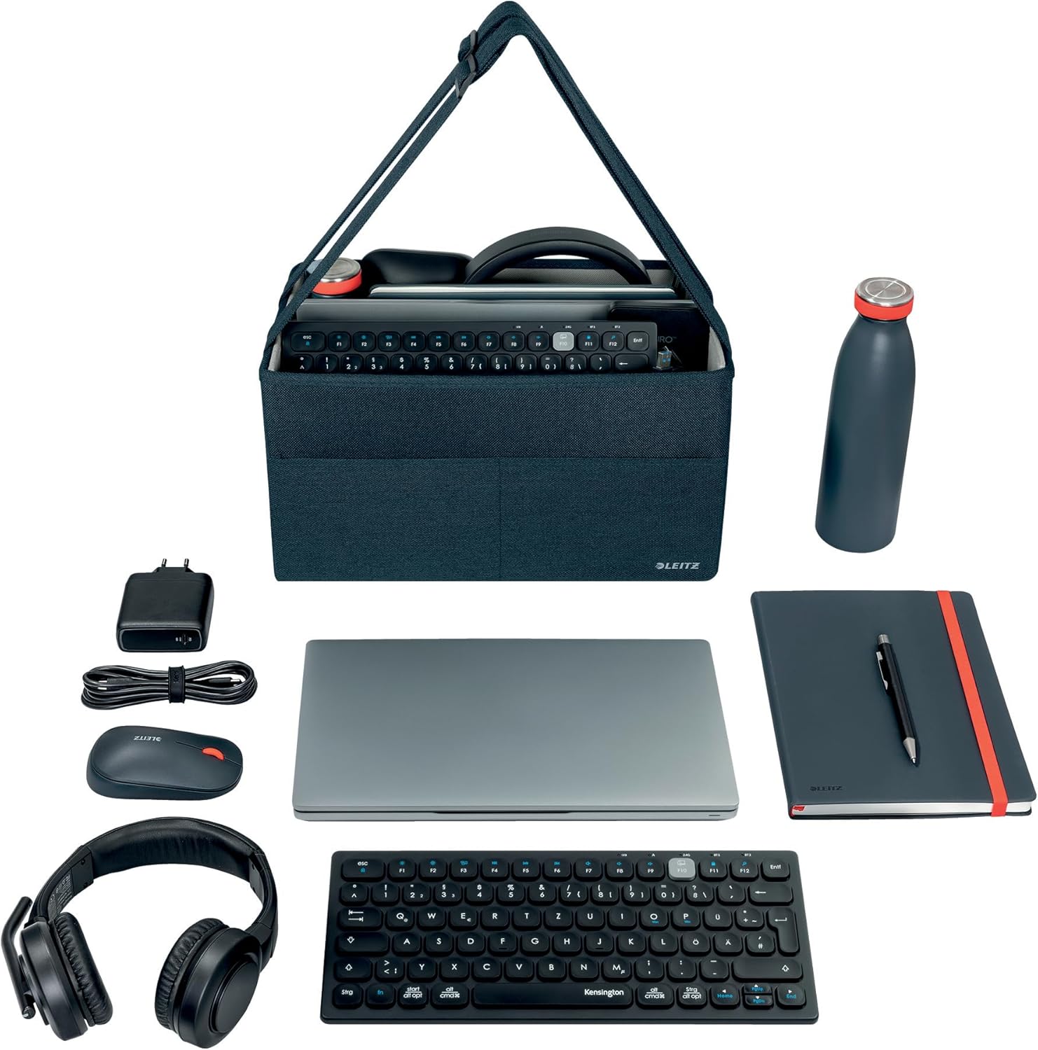 Leitz Fabric Compact Hot Desking Work Bag, Foldable Laptop Bag for Stationery & Accessories, w. Adjustable Carry Handles, 370 x 210 x 220 mm, Velvet Grey, 65760089