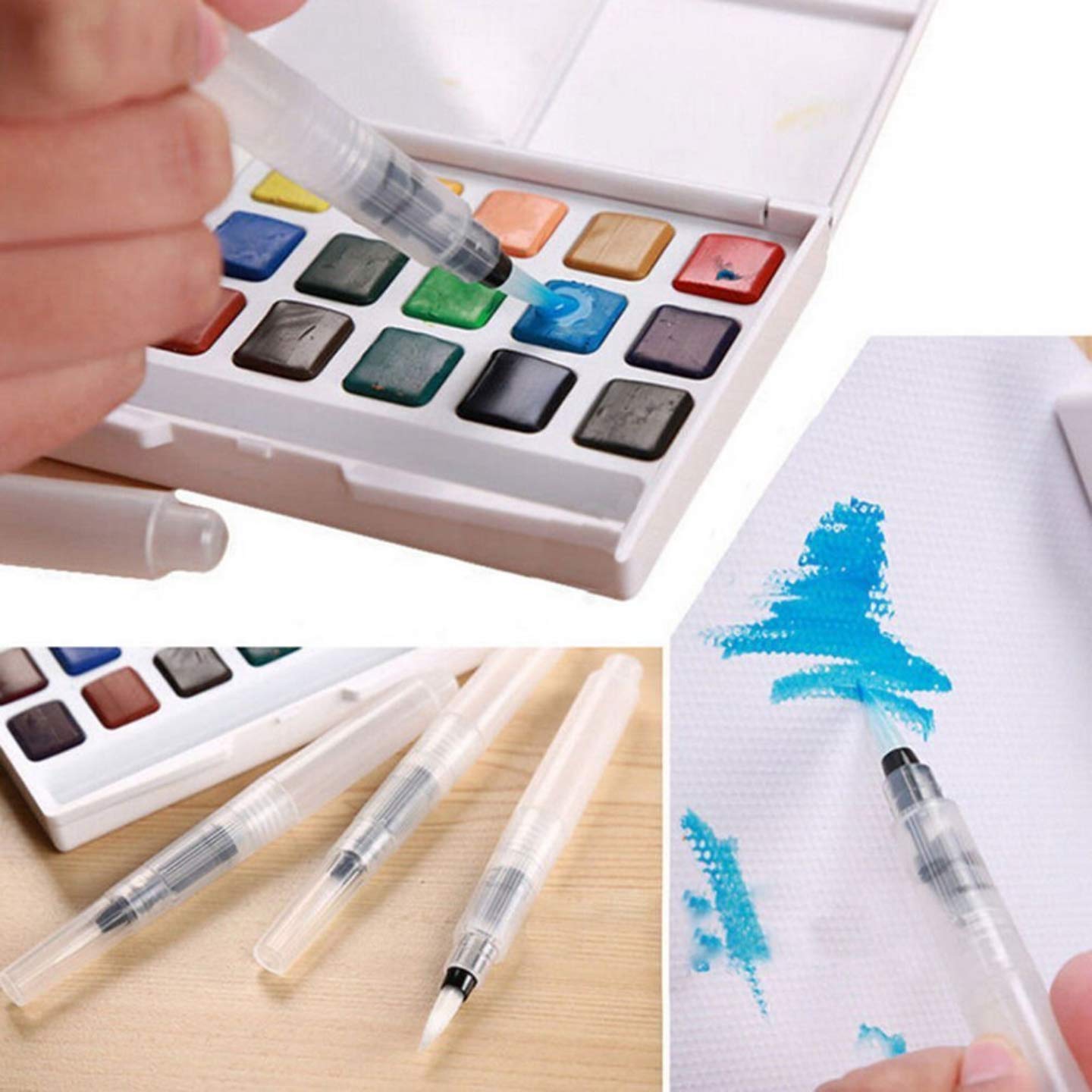 Qatalitic Nylon Water Brush Pens Set Of 3 Different Sizes Fine, Medium & Large - Great For Watercolor Paints, Illustrations, Calligraphy, Brush Pen, Markers - Refillable Brush Pens, Synthetic 2