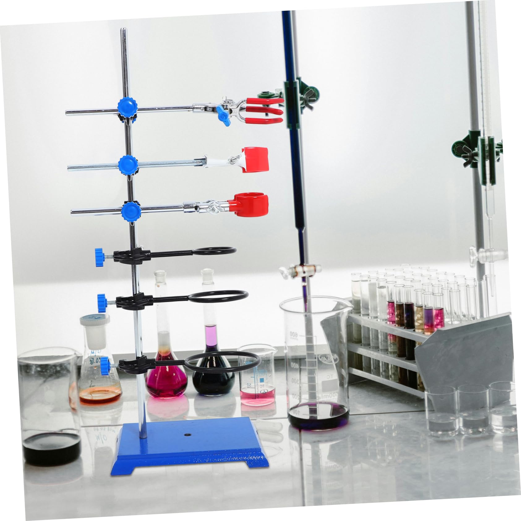 Mobestech Set Supporto da Laboratorio in Ferro Base Quadrata e Morsetti a Tre Zampe per Fissaggio Sicuro Durante Esperimenti di Filtrazione e Riscaldamento