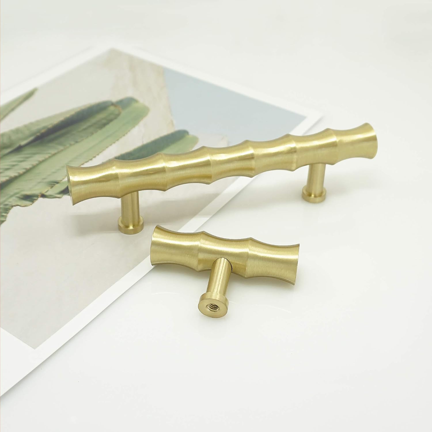 LBFEEL 3" Bamboo Drawer Knob Dresser Pull Handle Brass Cabinet Pulls Hardware 76mm (3" Hole Centers)