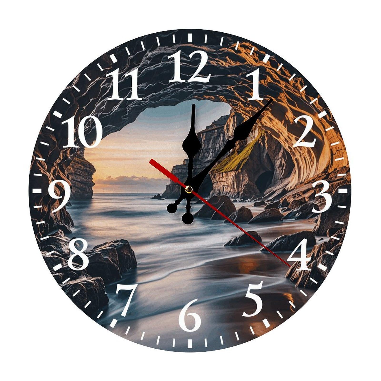QMNLKH Sea Wall Clock for Home, Battery Operated Clock for Hotel, Round Wall Clock with Arabic Numerals White, Easy to Read, Non-Ticking Clocks for Living Room 25 * 25cm