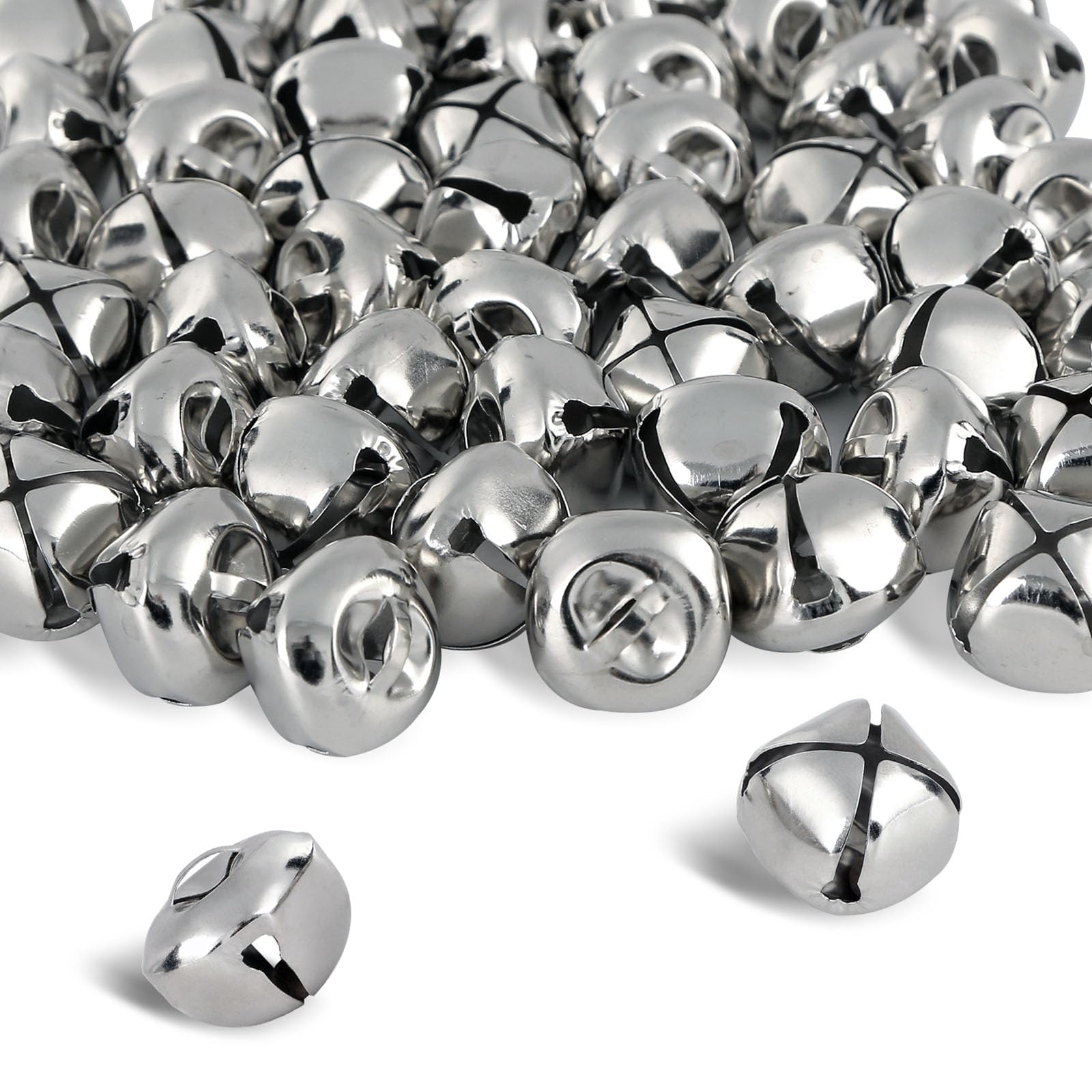BigOtters 50 Pcs Jingle Bells for Crafting, 1 Inch Craft Bells Bulk for DIY, Home Christmas Decoration, Silver
